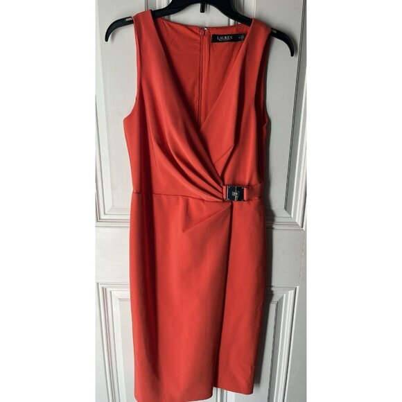 Lauren Ralph Lauren Sleeveless Crepe Cocktail Dress Hyannis Port Orange Size 4 - Picture 5 of 10